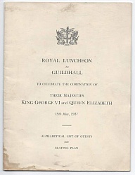 Royal luncheon at Guildhall to celebrate the Coronation of Their Majesties King George VI and Queen Elizabeth 19th May, 1937